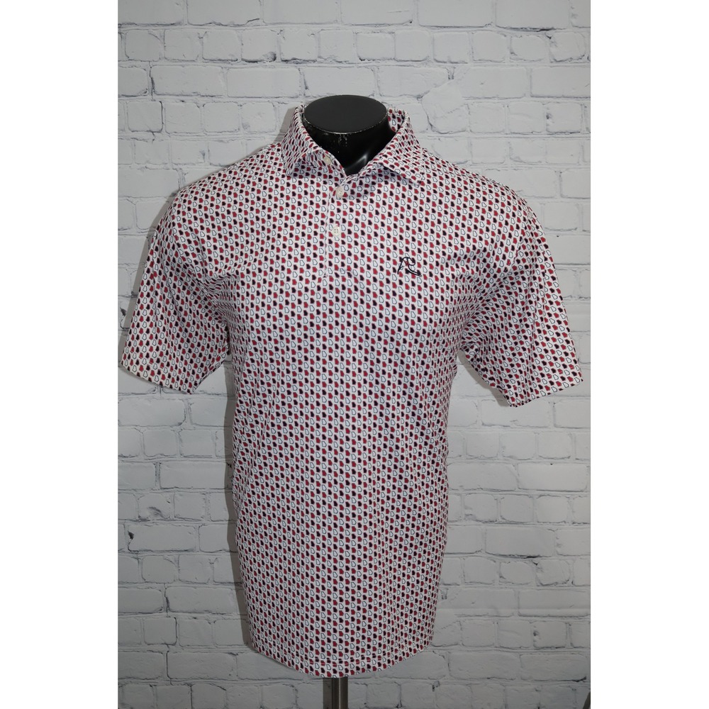 Rhoback Polo Men Large White Red Blue Georgia State Pattern Performance Golf **